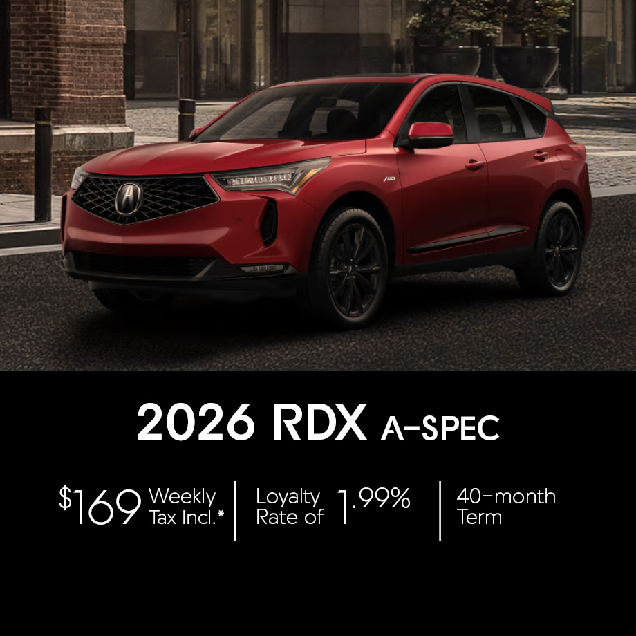 2026 Acura RDX June Offer, photo of Red Acura RDX parked.